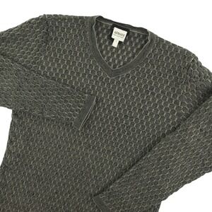Armani Collezioni Sweater Mens S Gray 100% Virgin Wool V Neck Knit Pullover
